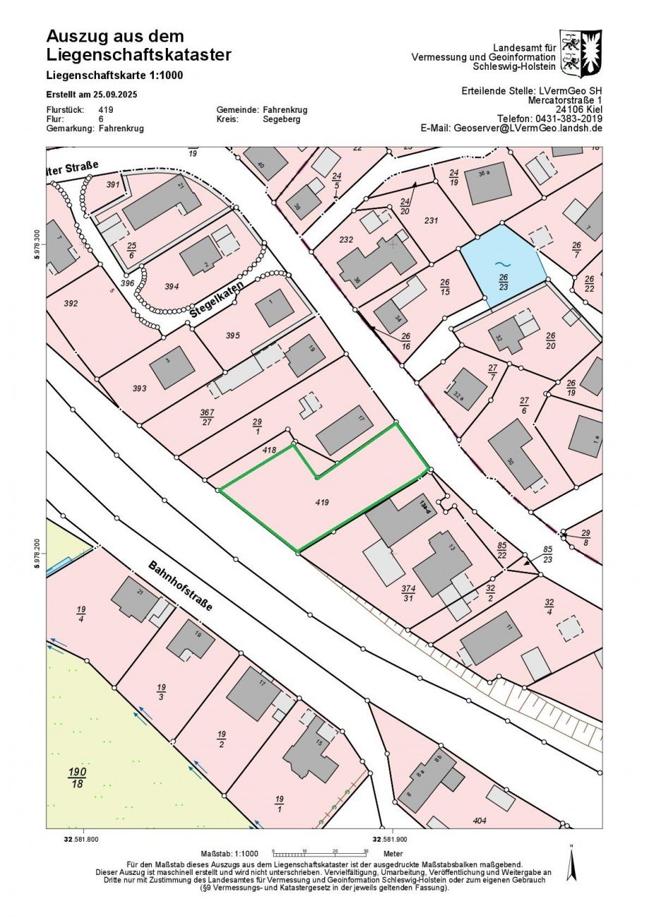 Flurkarte Wohngrundst�ck Fahrenkrug